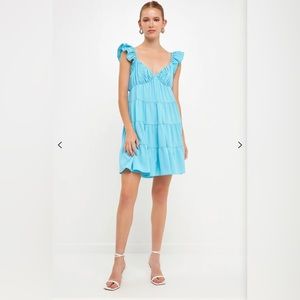 EUC Endless Rose Tiered Feminine Blue Mini Dress - Size Large